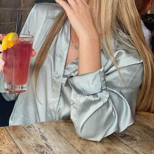 Silky Sage Green Button-Up Blouse – Minimal & Elegant